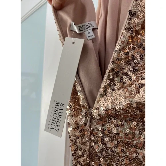 Badgley Mischka Sequin Halter Neck Gown Formal Dress Evening Party Size 6 - Picture 3 of 8